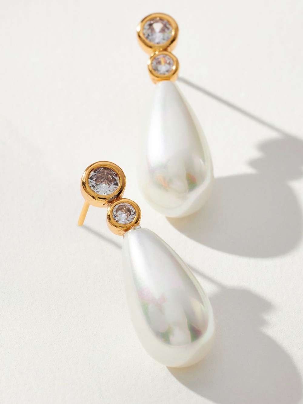 Anthropologie Pearl Drop Stud Earrings with Crystal Accent